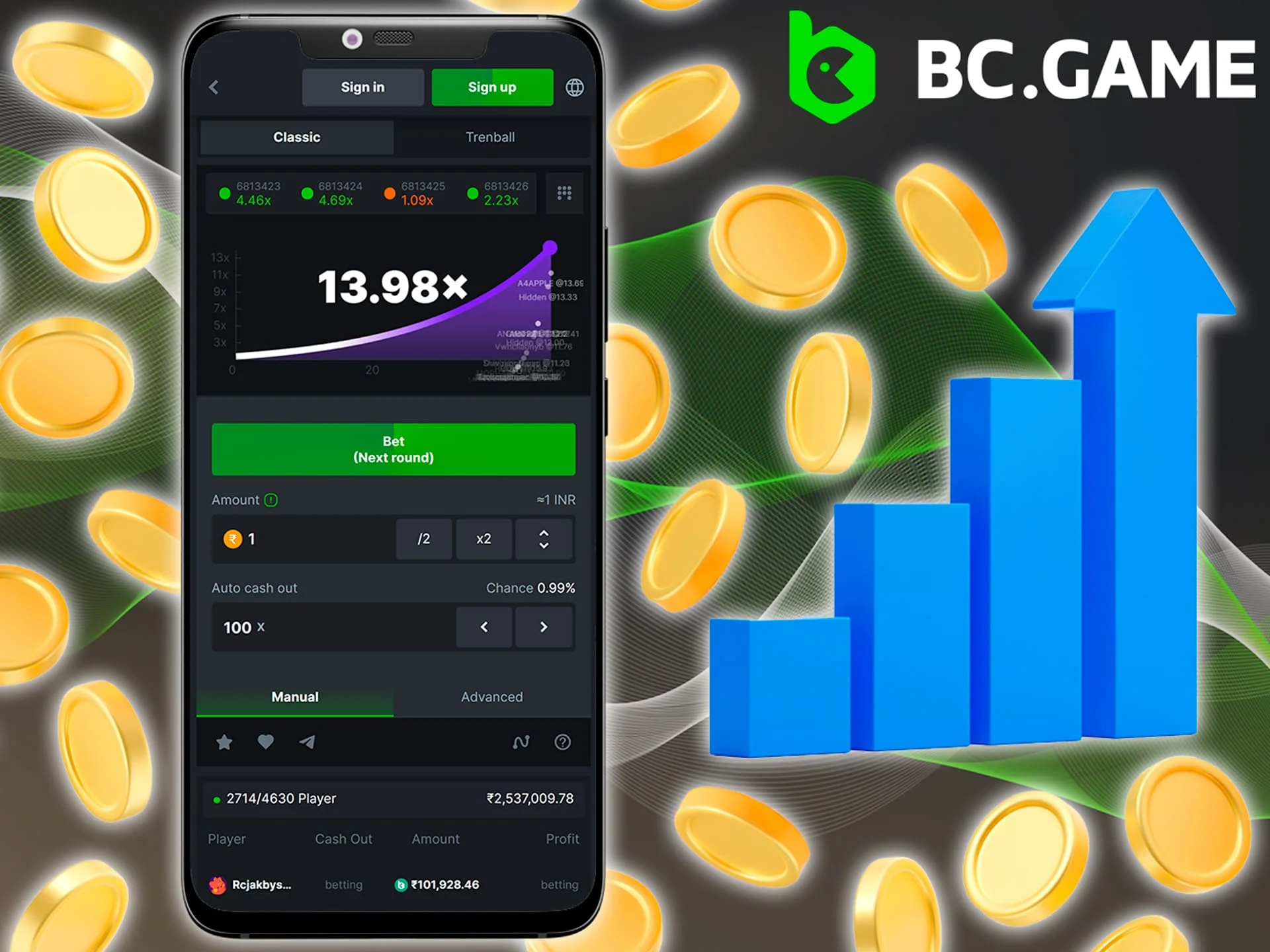 Easy-to-use mobile app for playing BC Game Crash online on smartphone.