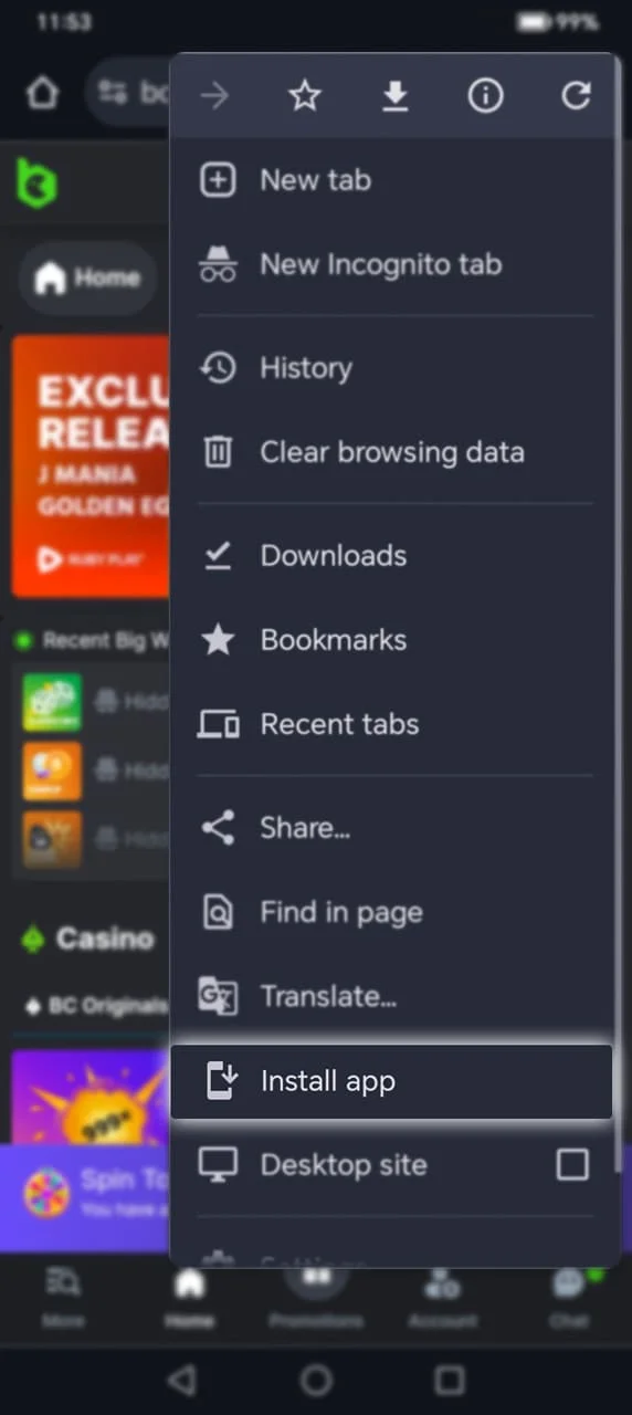 Select the install button from the list to start playing BC Game Crash game online on your smartphone.