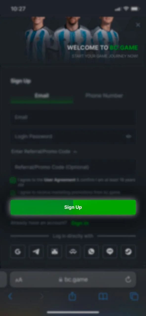 Confirm and complete the BC Game registration process.