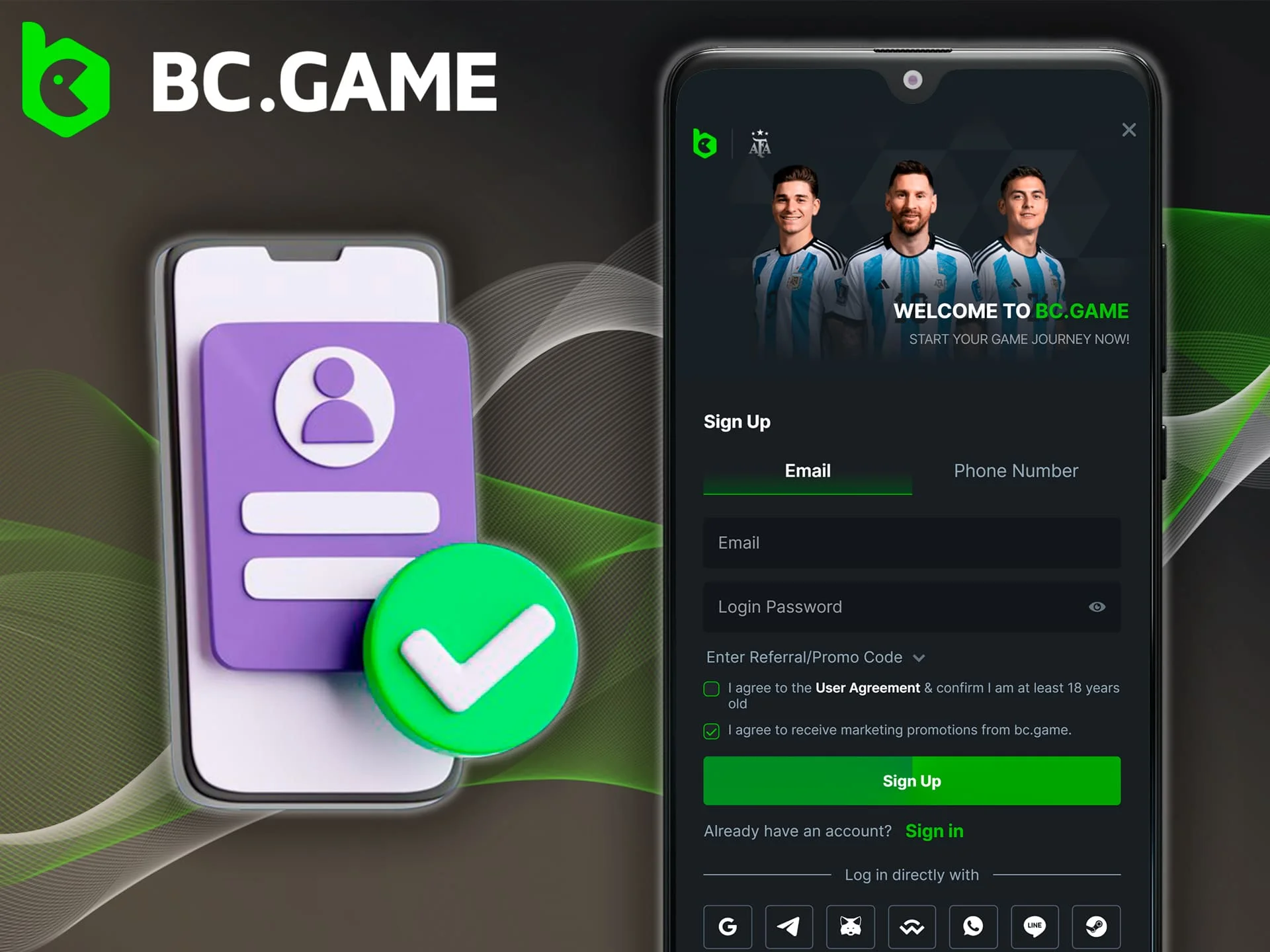 Register on BC Game through the mobile app.