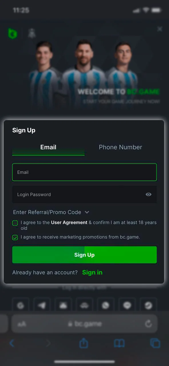 To start betting on cricket at BC Game, create an account or log in.