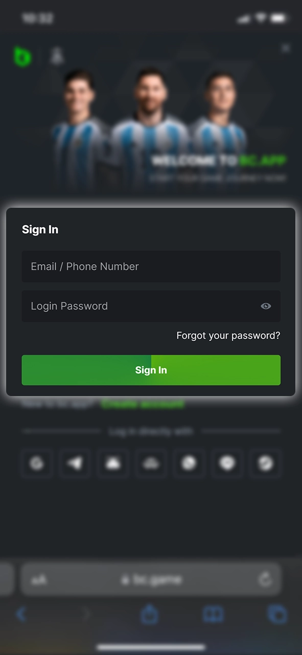 Open BC Game and log in to your account.