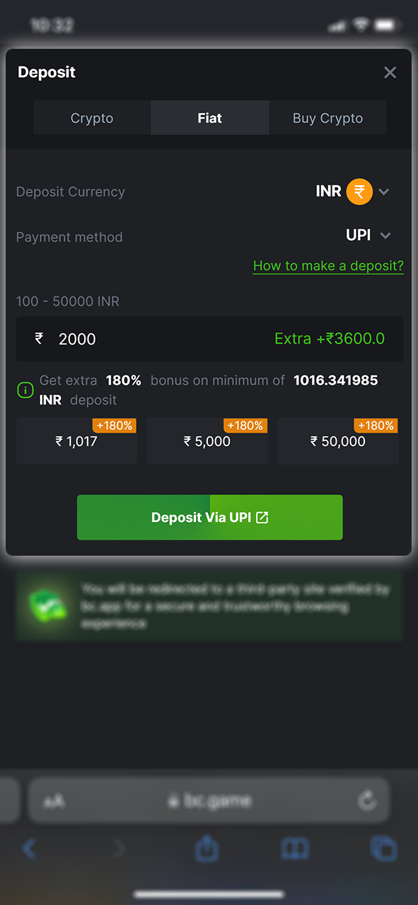 Go to the deposit section and fund your BC Game account balance.