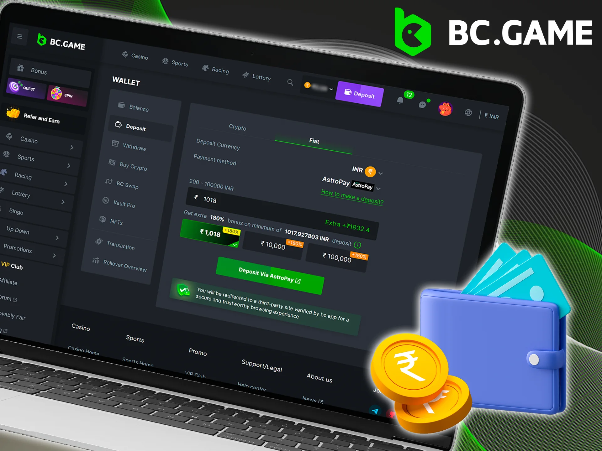 Fund your BC Game account in a few easy steps.