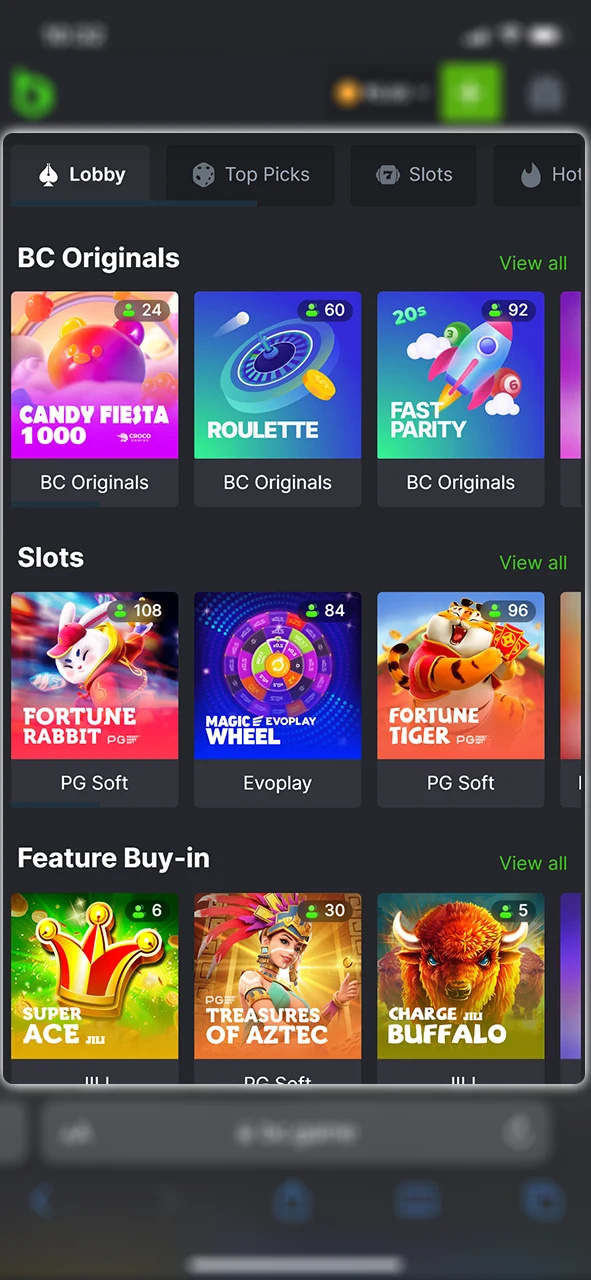 Go to the BC Game casino section and start playing.