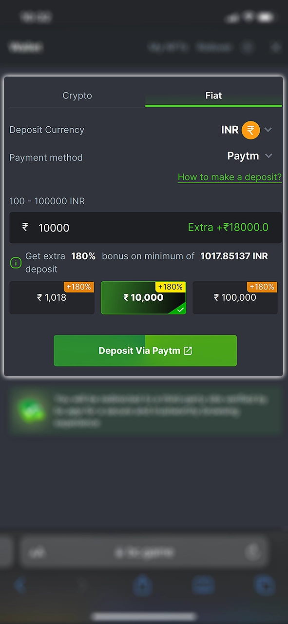 Go to the deposit section and fund your BC Game account balance.