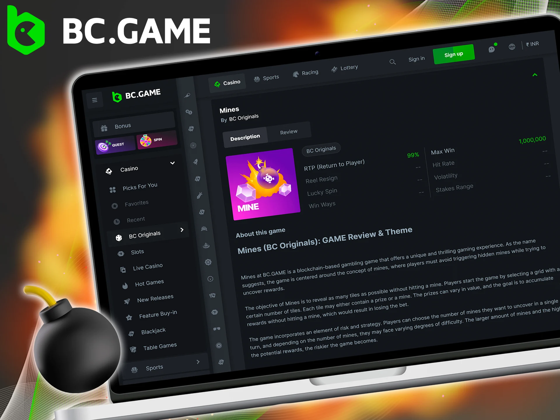 Become part of the BC Game world and have a great time with Mines.