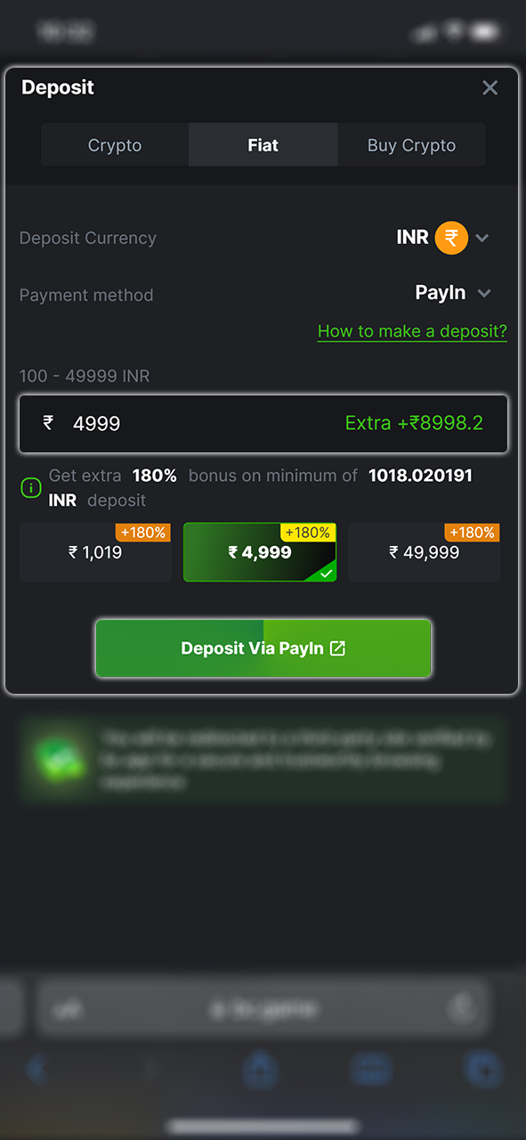 Fund your BC Game account with the required amount.