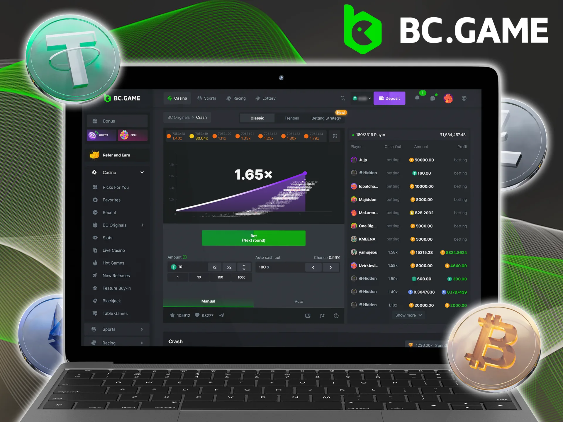 Find out which cryptocurrency can be used in Crash at BC Game.