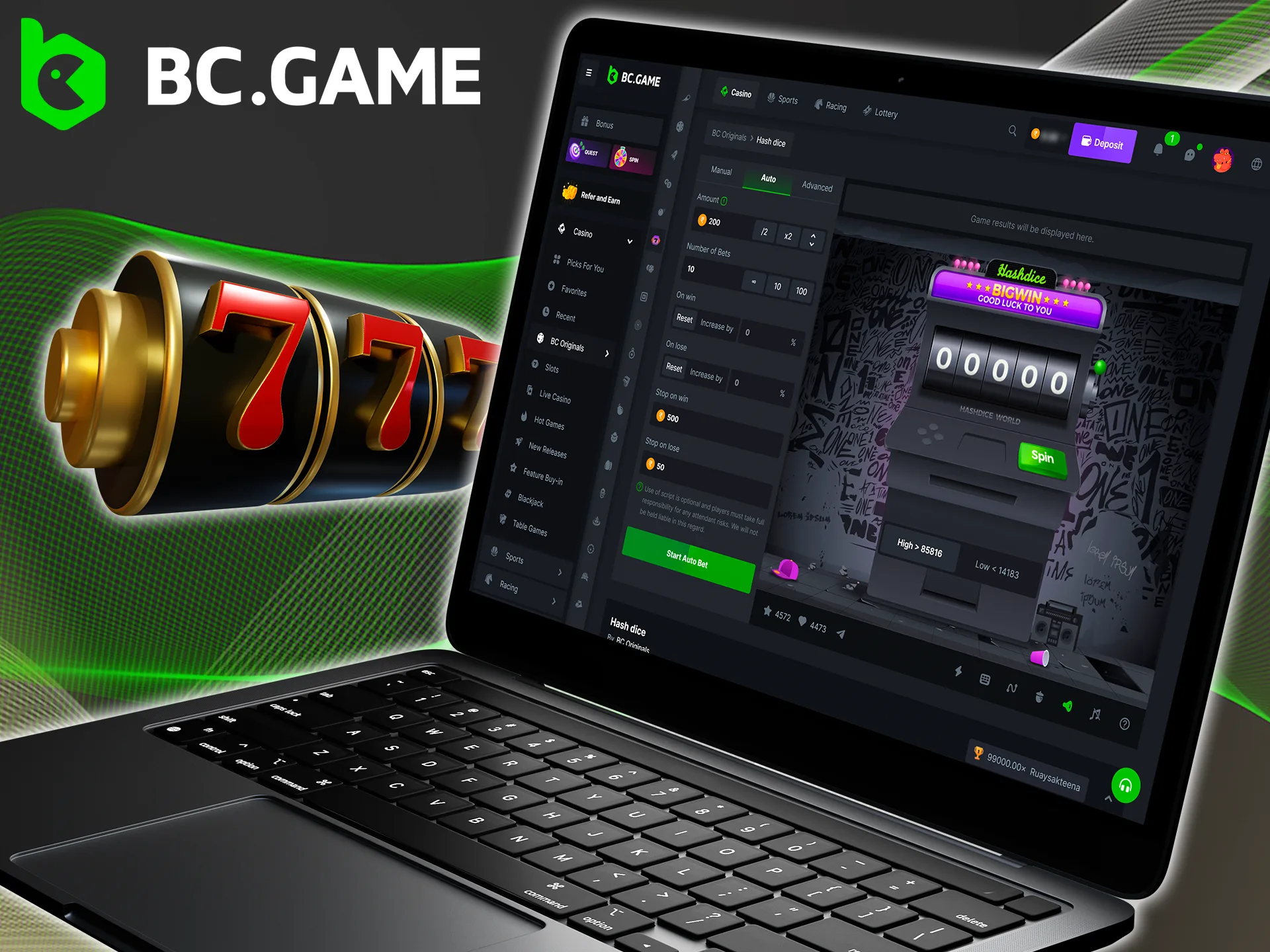 Enjoy the atmosphere of excitement with Hash Dice by BC Game.