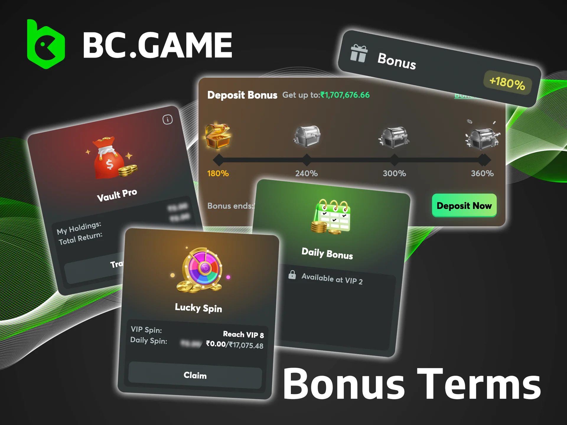 Read the terms of the BC Game platform bonuses.