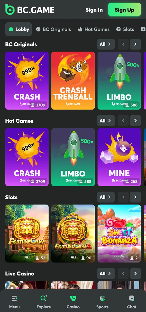 Try your luck at exciting games at BC Game casino.