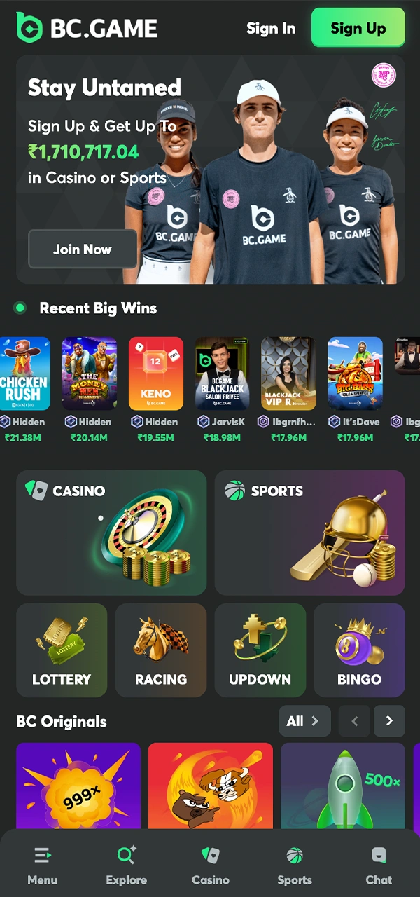 Enjoy the convenient interface of the BC Game mobile app.