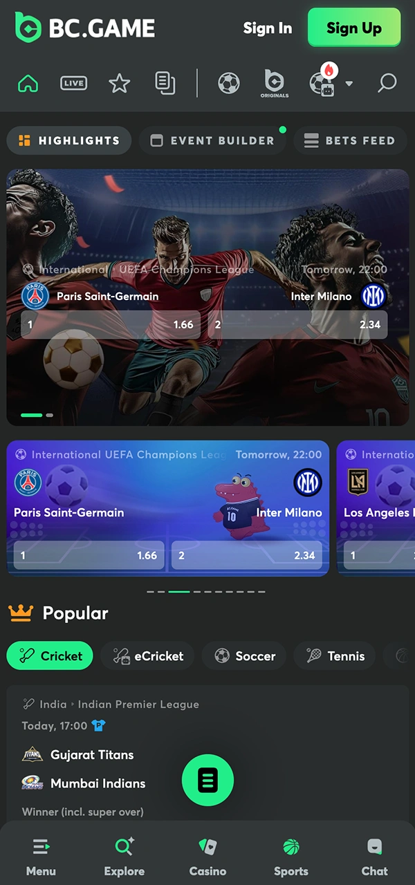 Place bets on sports and win with BC Game.